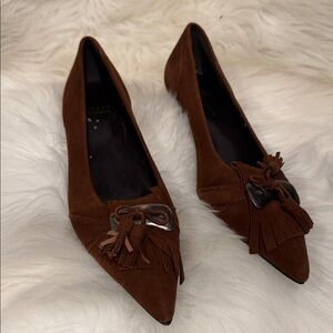 Stuart Weitzman Brown Suede Tassel Flats